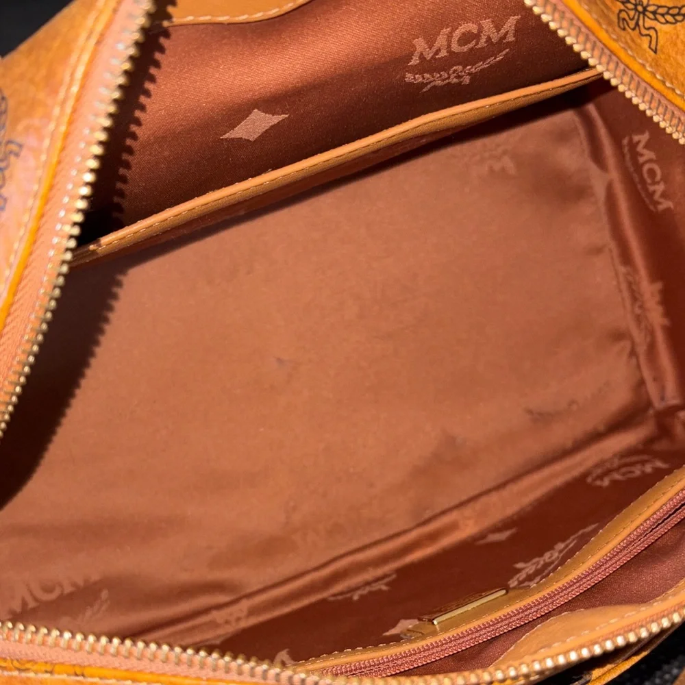 MCM Cognac Visetos Boston Bag with Strap